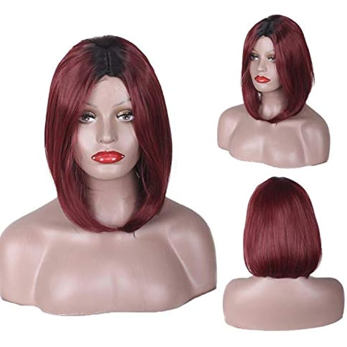 DILLARDS European And American Fashion Wig Black Ladies Bobo Black Gradient Wine Red Short Straight Hair - Image 3